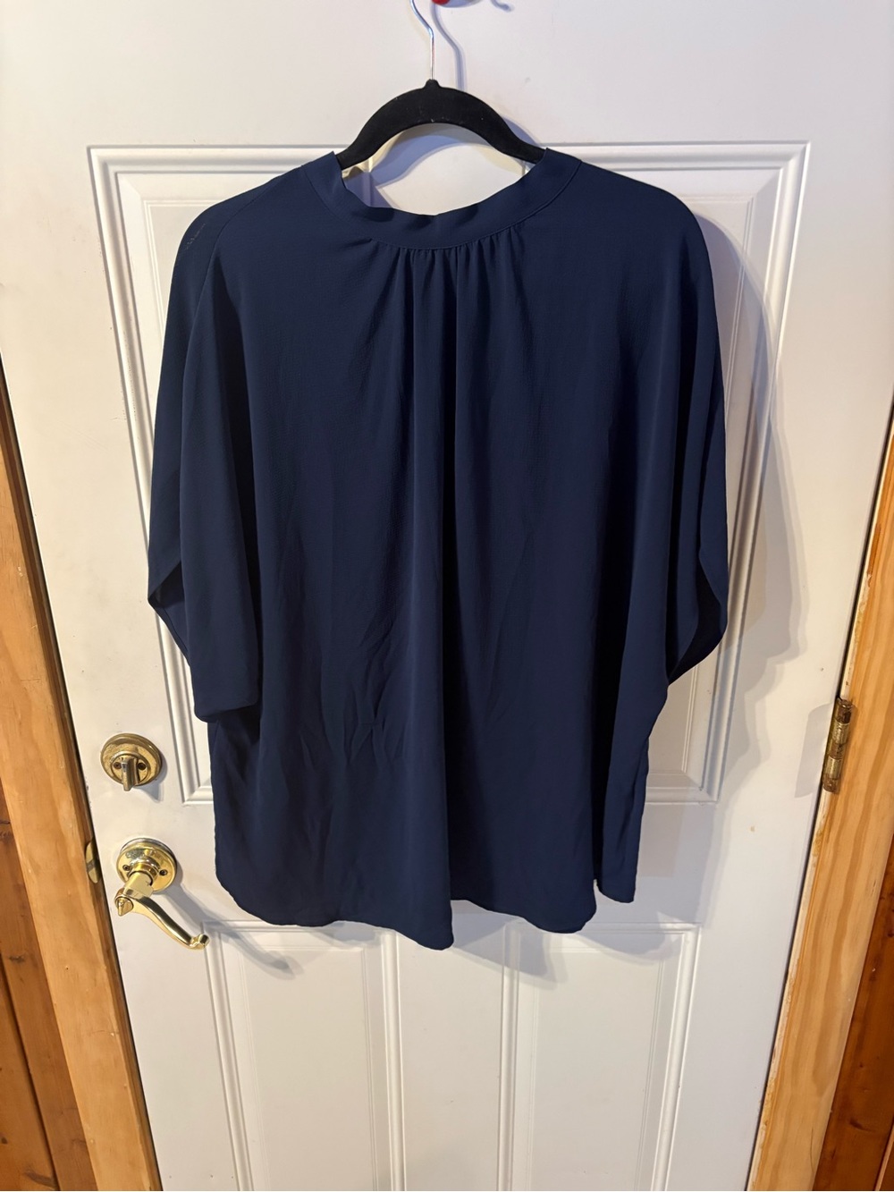 SHEIN Navy Gathered-Neck Blouse Ties in Back Size 2X
